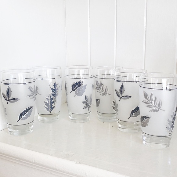 (6) Vintage Libbey Frosted Silver Leaf Glasses MCM - Picture 6 of 6